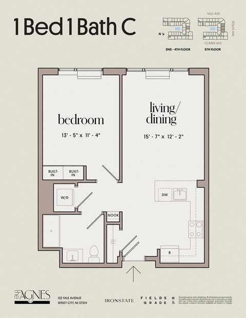 Floor plan for 1 bed, 1 bath, 680 sqft